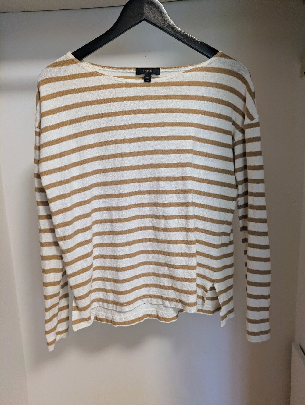 J.Crew striped longsleeve boat neck top white and brown size xs